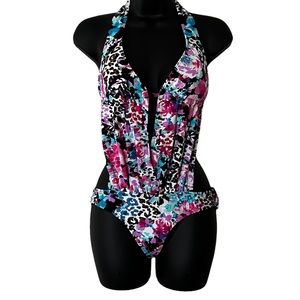 Kenneth Cole one piece halter style swimsuit floral print small new without tags